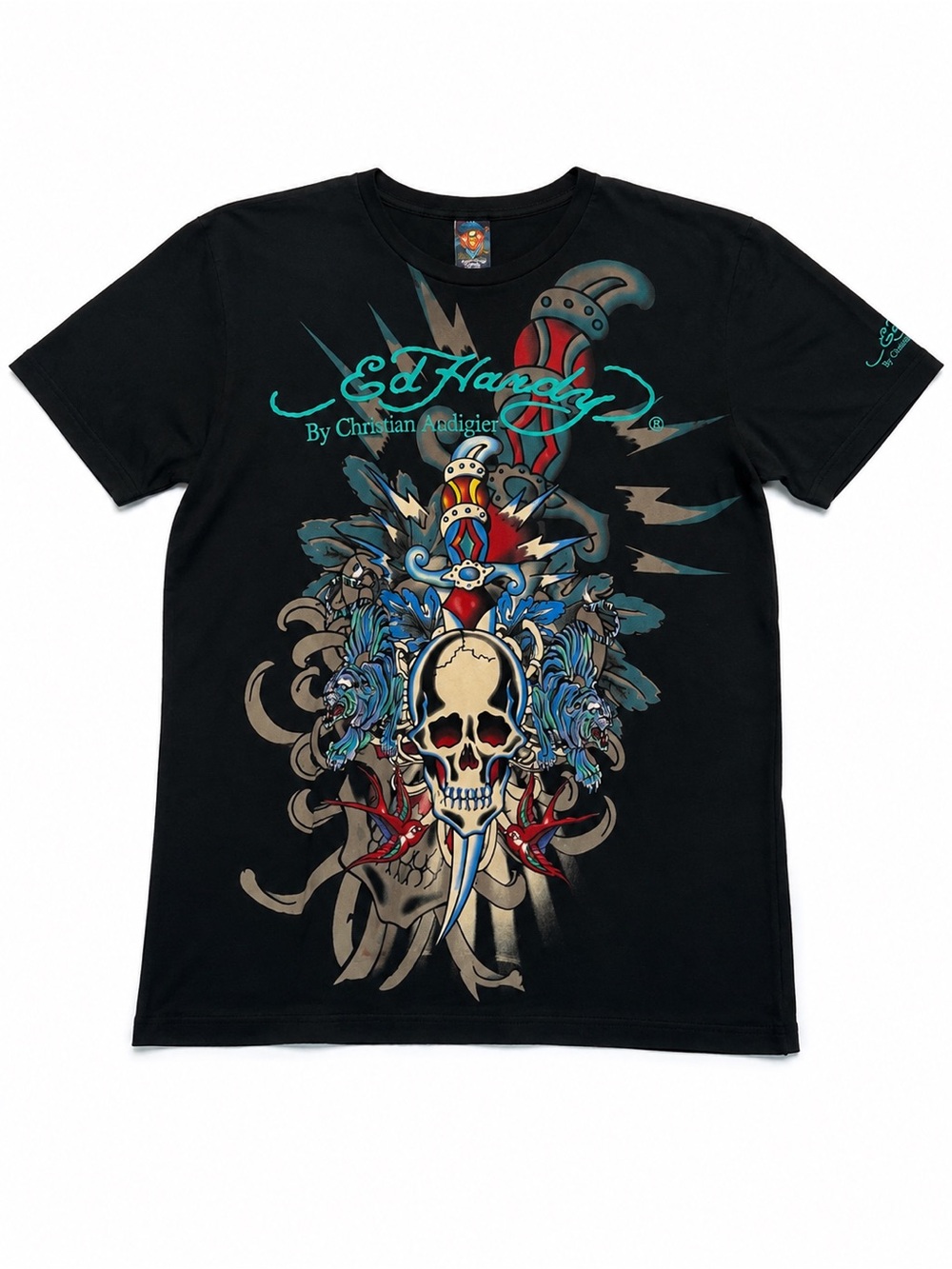 Vtg Y2k Ed Hardy Tattoo Skull Dagger T Shirt Men’s XL Christian Audigier USA